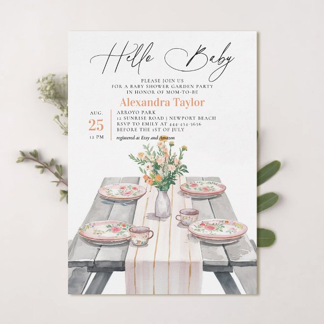Summer Garden Wildflowers Chic Neutral Baby Shower Invitation (garden party baby shower invitation summer watercolor painted neutral modern elegant wildflowers)