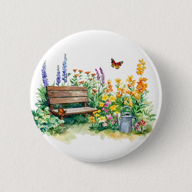 Summer Garden with Butterflies Button (Front)
