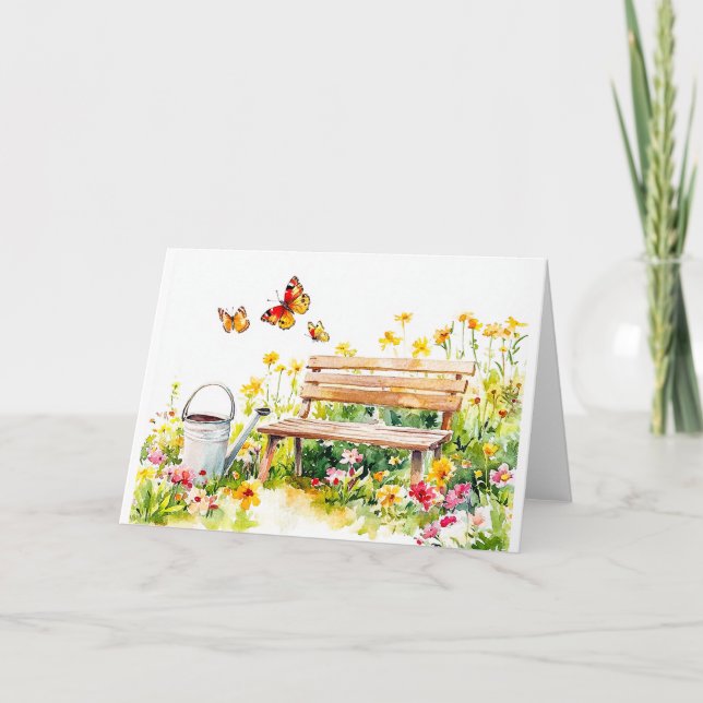 Summer Garden with Butterflies Note Card (Front)