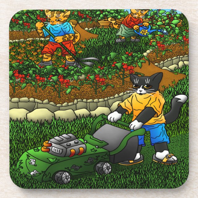 Summer Gardening Cats Beverage Coaster (Front)