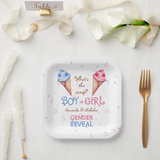 Summer Gender Reveal Ice Cream Pink Blue Paper Plates (Wedding)