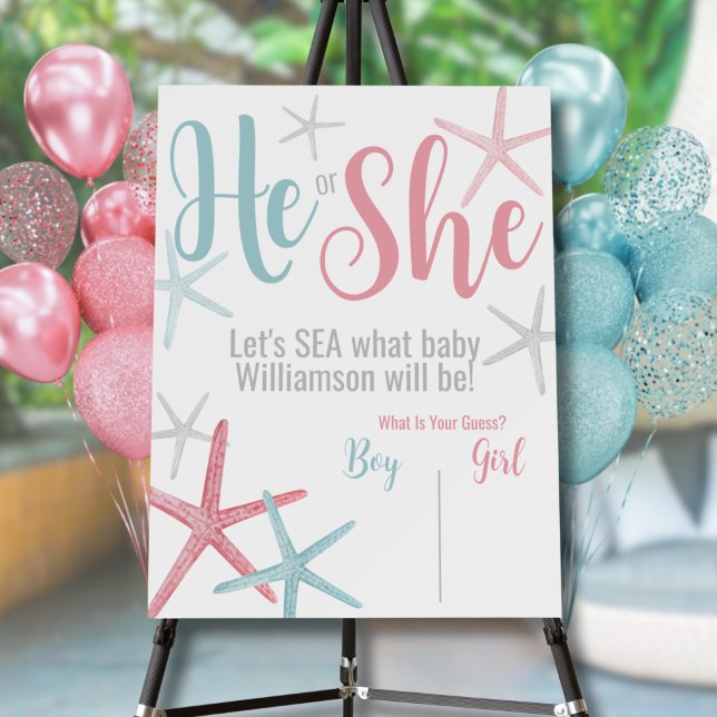 Summer Gender Reveal Party Foam Board (2 Side Pink Blue He She Summer Gender Reveal Party Foam Board. Welcome side!)