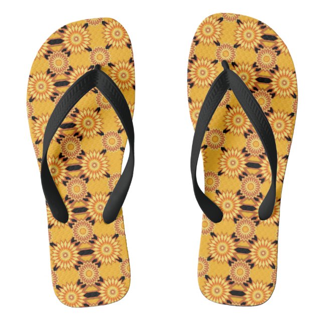 Summer geometric yellow and black flower pattern flip flops (Footbed)