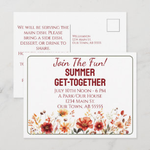 Summer Get-Together Potluck BBQ Invite Postcard