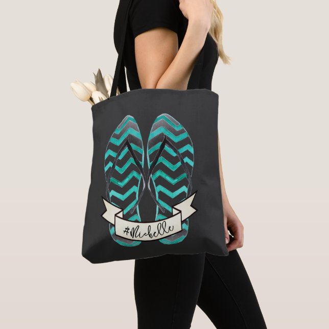 Summer Getaway Beach Flip Flops Personalized Tote Bag (Close Up)