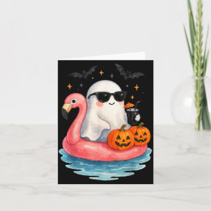 Summer Ghost Watercolor Cute Ghost With Flamingo F Card