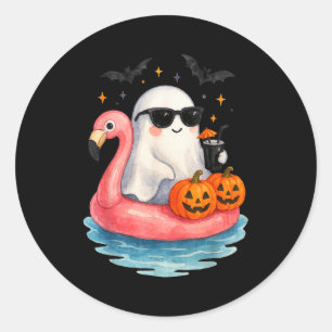 Summer Ghost Watercolor Cute Ghost With Flamingo F Classic Round Sticker