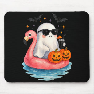 Summer Ghost Watercolor Cute Ghost With Flamingo F Mouse Pad