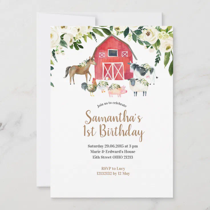 Summer Girl Floral Farm 1st Birthday Invitation | Zazzle