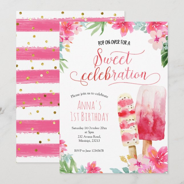Summer Girl Popsicle Birthday Invitation (Front/Back)