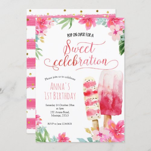 Summer Girl Popsicle Birthday Invitation