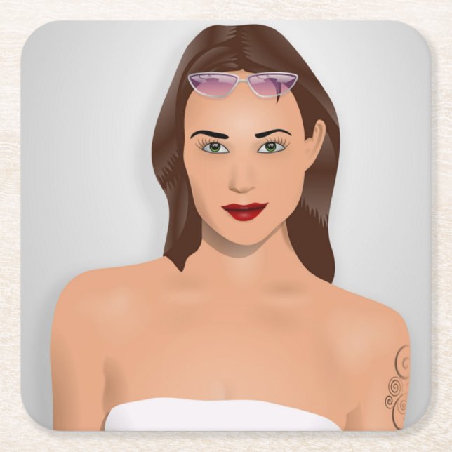 SUMMER GIRL SQUARE PAPER COASTER (Front)