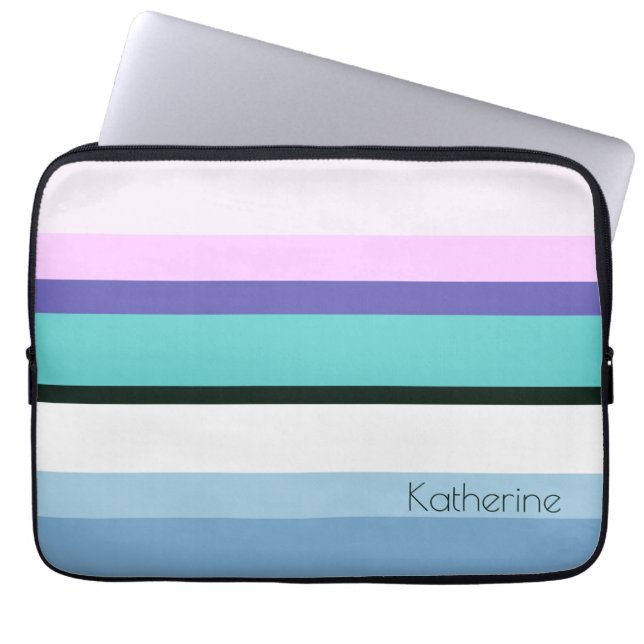 Summer girly mermaid inspired stripe colorful laptop sleeve (Front)