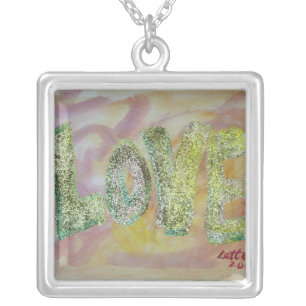 Summer Glow Love Word Painting Silver Necklace