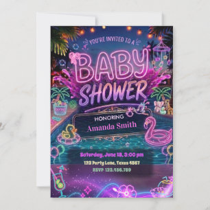 Summer Glow Neon Pool Party Girl Baby Shower Invitation