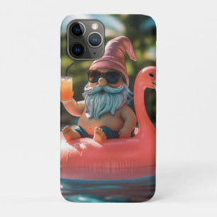 Summer Gnome in Sunglasses on Flamingo Float iPhone 11 Pro Case