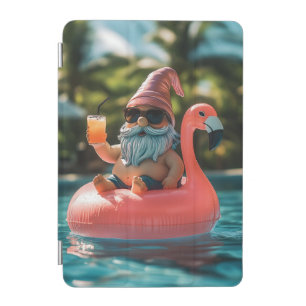 Summer Gnome in Sunglasses on Flamingo Float iPad Mini Cover