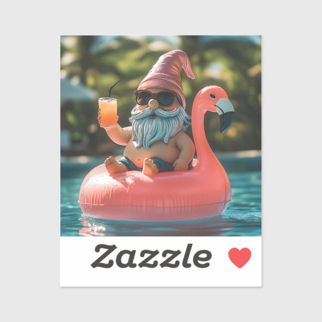 Summer Gnome in Sunglasses on Flamingo Float Sticker (Sheet)