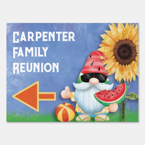 Summer Gnome Left Arrow Family Reunion Sign