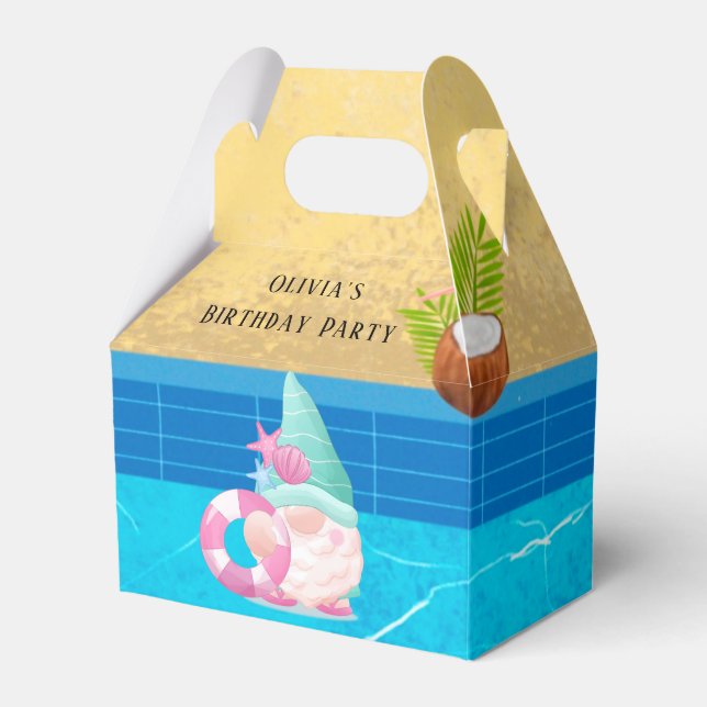 Summer Gnome Pool Birthday Party  Favor Boxes (Front Side)