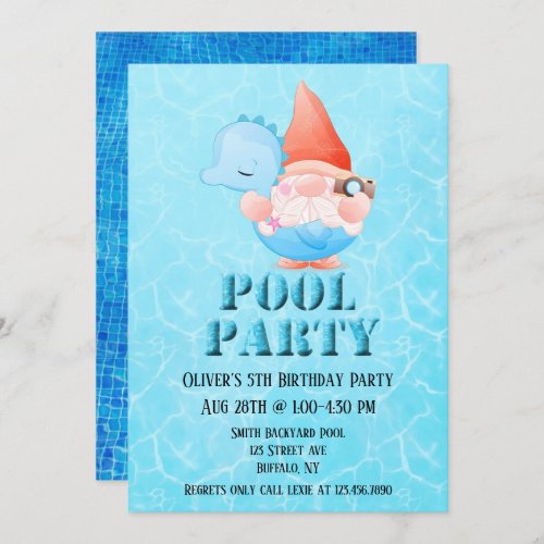 Summer Gnome Pool Birthday Party Invitation