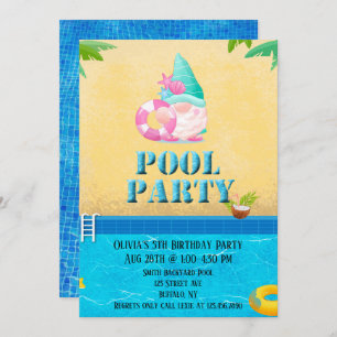 Summer Gnome Pool Birthday Party Invitation