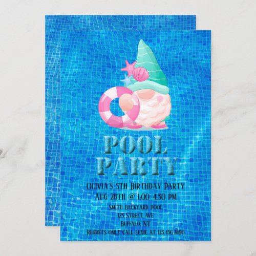 Summer Gnome Pool Birthday Party Invitation