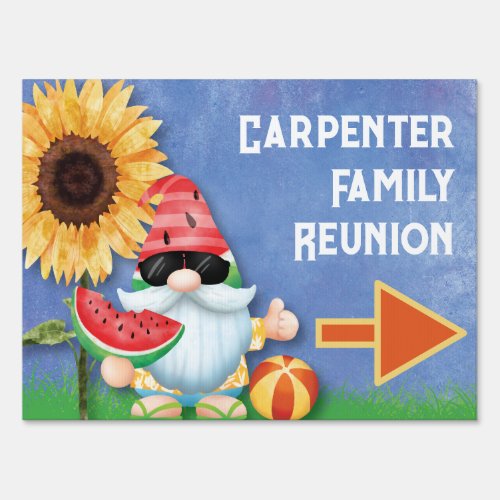 Summer Gnome Right Arrow Family Reunion Sign