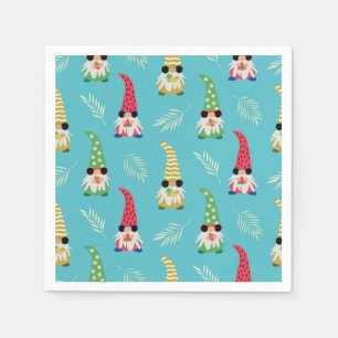 Summer gnomes holding fruits on Blue Pattern Napkins