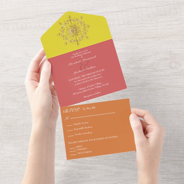 Summer Gold Mandala Wedding All In One Invitation (Tearaway)