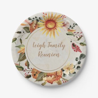Summer Golden Flowers Custom Color Paper Plate