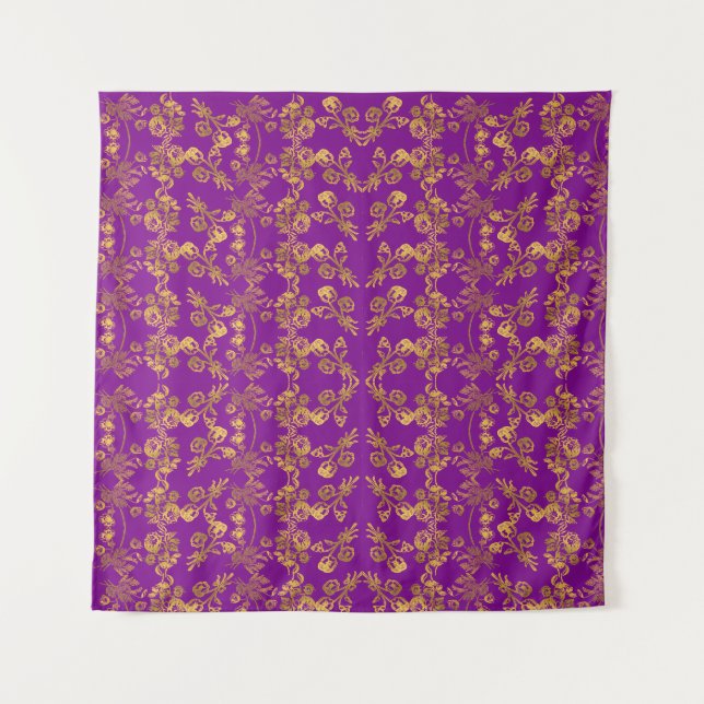 Summer Golden Glitter Falling Flowers pattern Tapestry (Front)