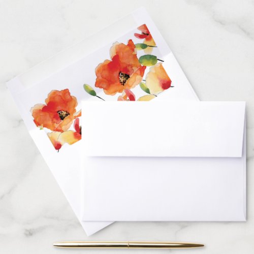 Summer Golden Poppy Watercolor Floral Wedding Envelope Liner