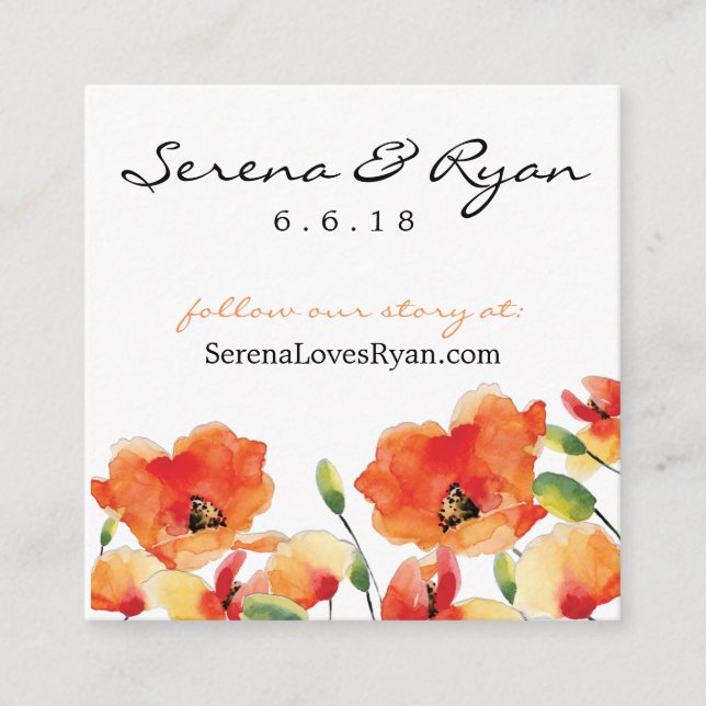 Summer Golden Poppy Wedding Information Enclosure Card (Front)