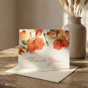 Summer Golden Poppy Wedding Letterpress Thank You Card