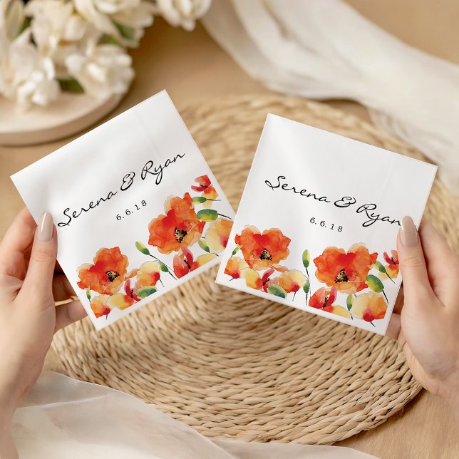 Summer Golden Poppy Wedding Paper Napkins (Summer Golden Poppy Wedding Paper Napkins)