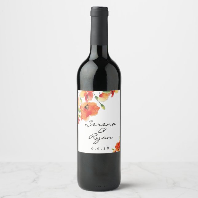 Summer Golden Poppy Wedding Wine Label (Front)