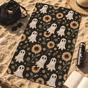 Summer Goth Ghosts & Sunflowers Spooky Beach Towel