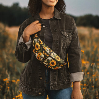 Summer Goth Skulls and Sunflowers Spooky Fanny Pack