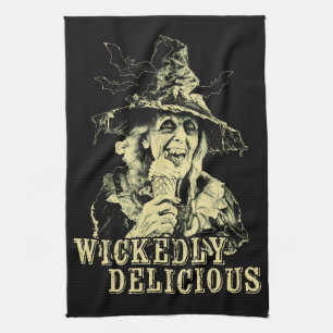 Summer goth Spooky Witch with ice cream Kitchen Towel