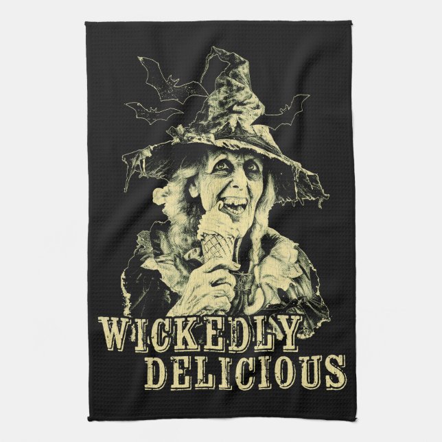 Summer goth Spooky Witch with ice cream Kitchen Towel (Vertical)