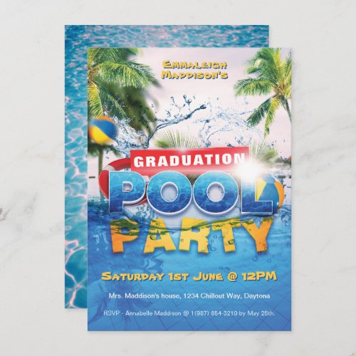 Summer Graduation Pool Party wPhoto Invitation