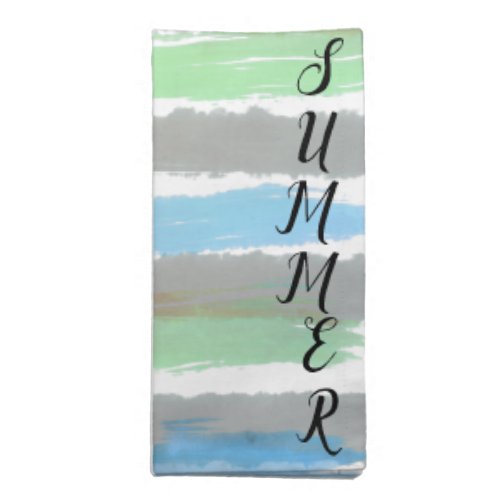 Summer Gray Green Blue Watercolor Stripes Cloth Napkin