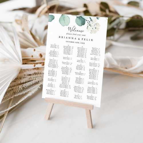 Summer Green Eucalyptus Alphabetical Seating Chart