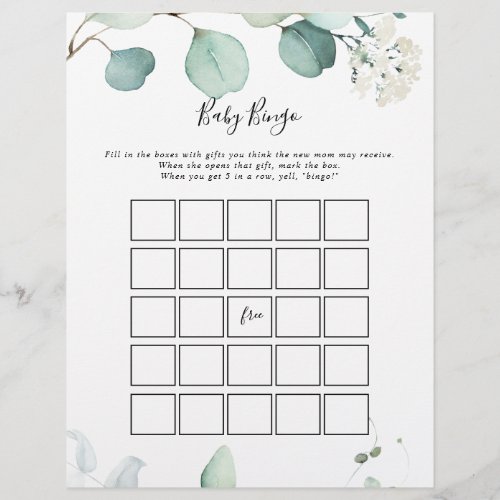 Summer Green Eucalyptus Baby Bingo Shower Game