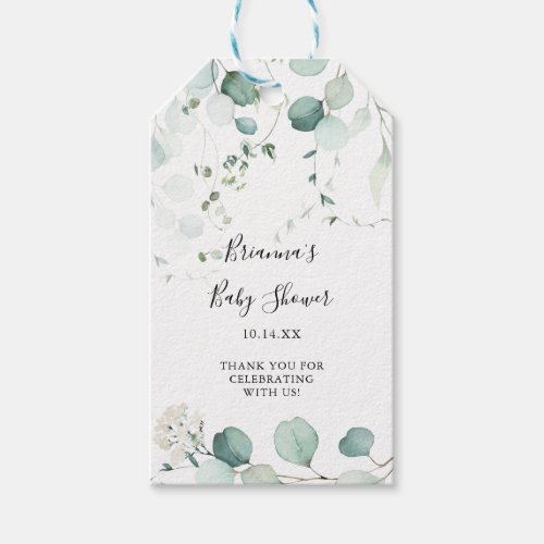 Summer Green Eucalyptus Foliage Baby Shower Gift Tags