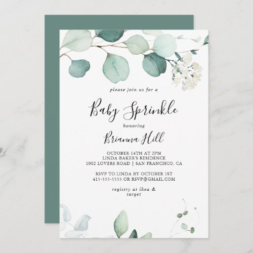 Summer Green Eucalyptus Foliage Baby Sprinkle Invitation