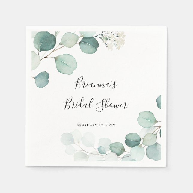Summer Green Eucalyptus Foliage Bridal Shower Napkins (Front)