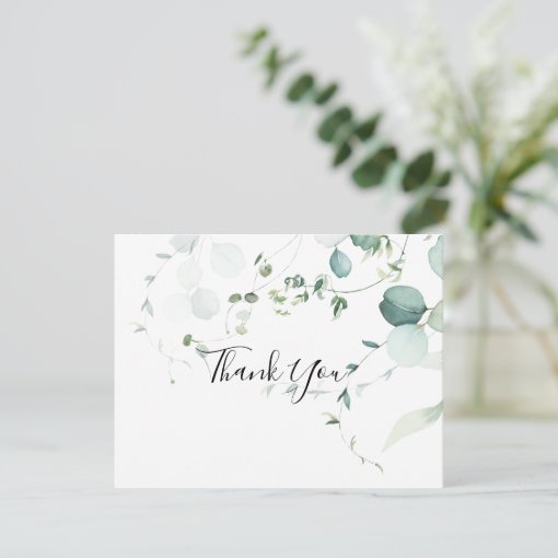 Summer Green Eucalyptus Foliage Flat Wedding Thank You Card | Zazzle