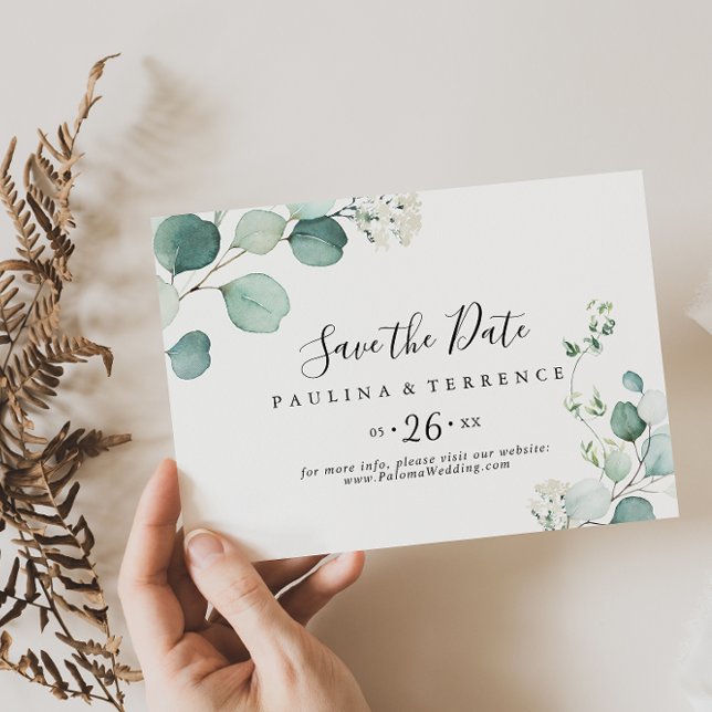 Summer Green Eucalyptus Foliage Horizontal Wedding Save The Date (Creator Uploaded)